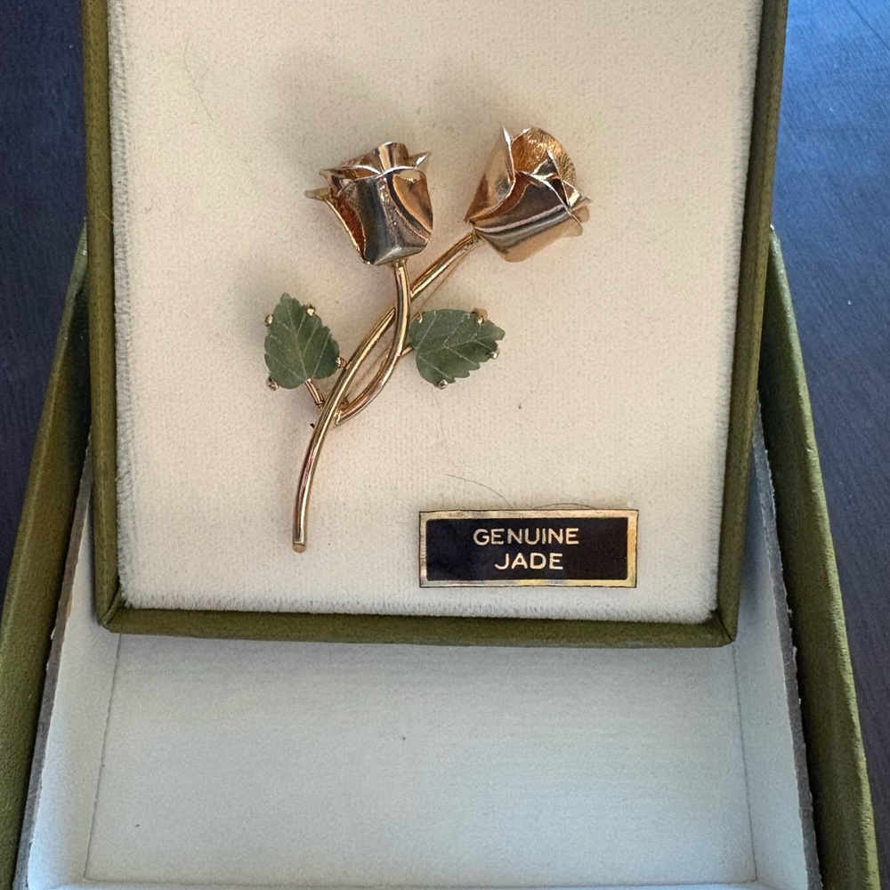 Sarah Coventry Gold and Jade Rose Brooch